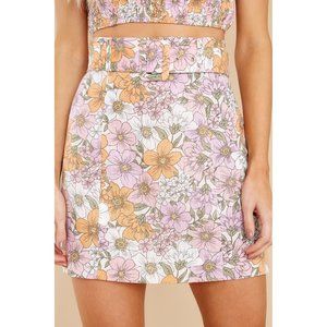 MINKPINK Ester Hibiscus Floral Belted Mini Skirt Size XS NWT